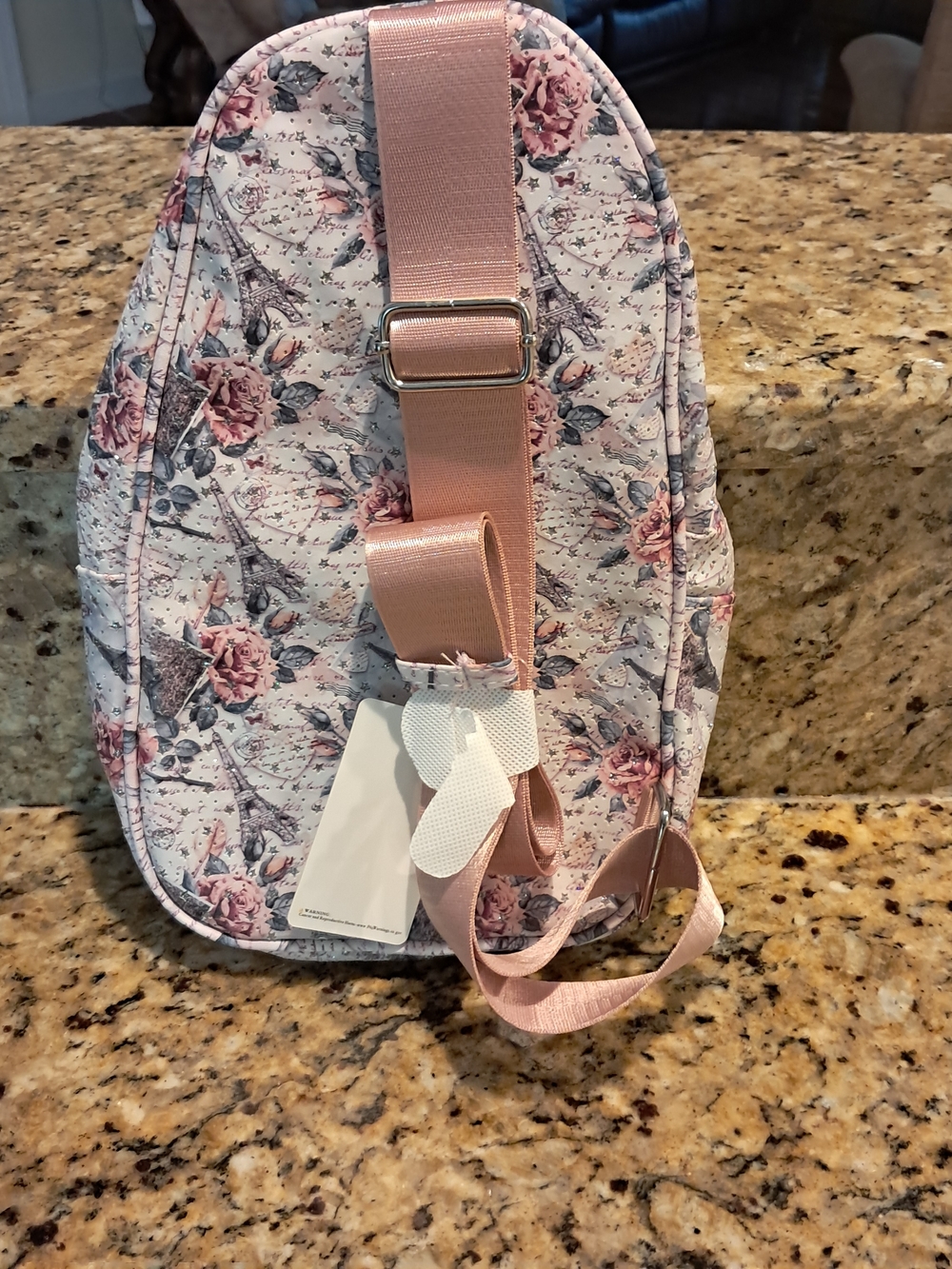 Paris Floral Pink Eiffel Tower Postcard Crossbody - Picture 2 of 3